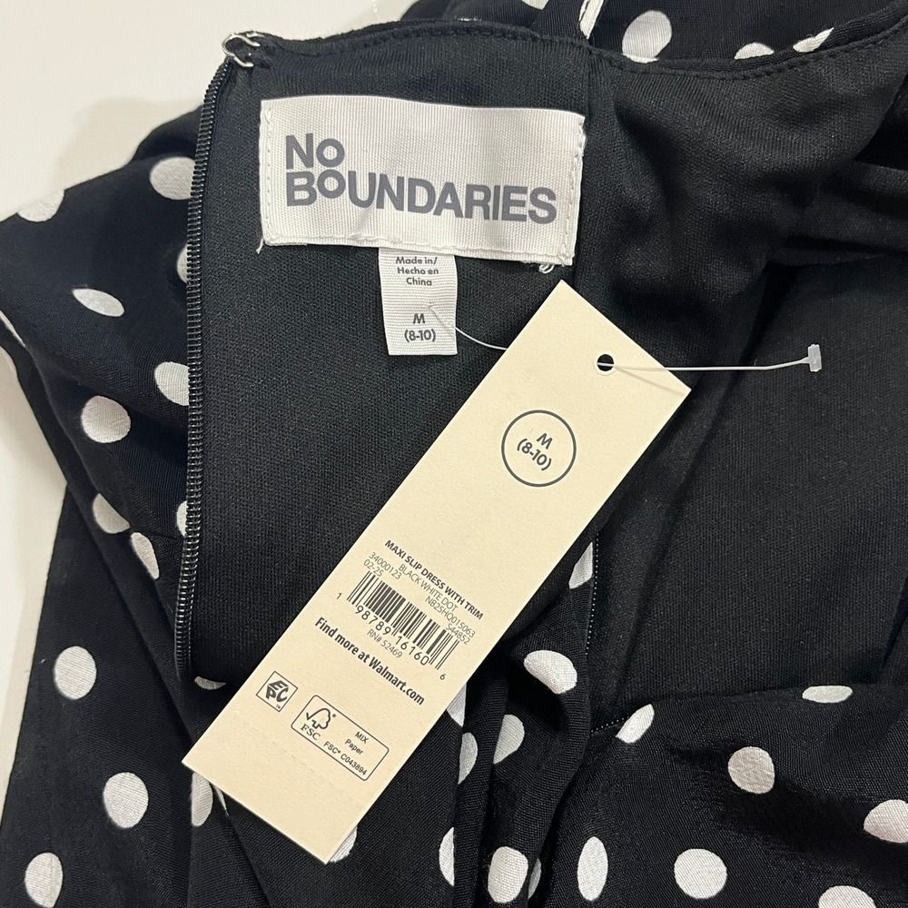 No Boundaries Maxi Slip Dress Women M Black White Polka Dot Retro Rockabilly 90s - Picture 3 of 15